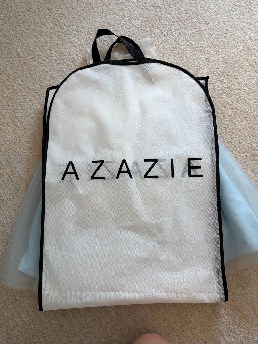 Azazie White and Light Blue Floral Appliqué Tulle Dress for Girls Flower Girl - Picture 14 of 16